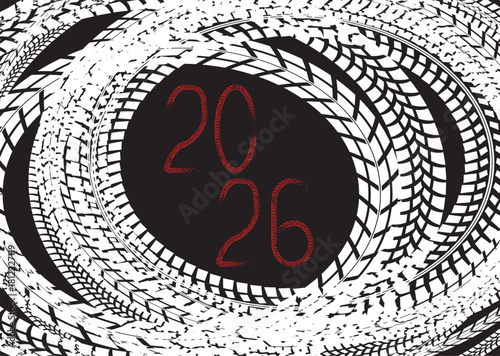 2026 tire track numbers - trucking and transport themed typography for logistic calendars and posters, perfect for American transport companies. Vector illustration

