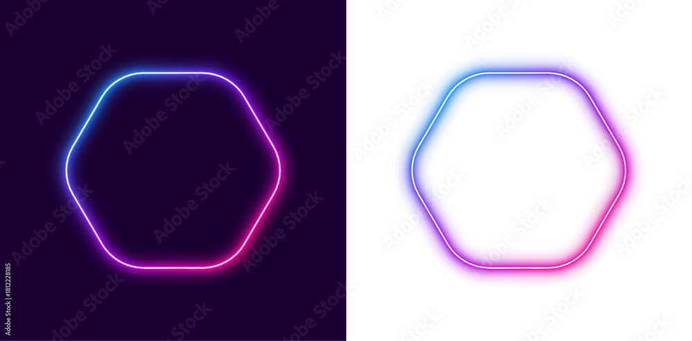 Fototapeta premium Round holographic frame with shimmering rainbow lights. The center is empty for custom text or image. Stylish cyberpunk design for posters or ads.