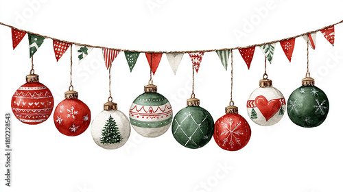 traditional watercolor christmas ornaments made hand various festive patterns colors holiday
