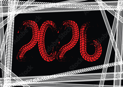 2026 tire track numbers - trucking and transport themed typography for logistic calendars and posters, perfect for American transport companies. Vector illustration
