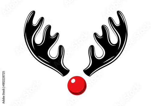 Reindeer antlers and red nose isolated on white background