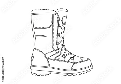 Line drawing of a winter boot isolated on white background