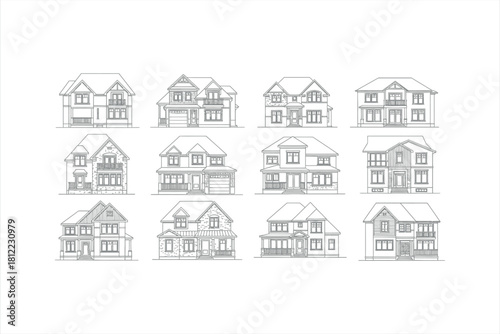 Set of House Line Drawings