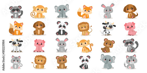 Cute Animal Sitting Cartoon Illustration Collection