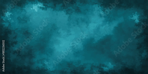 Abstract sky blue textured with a cloudy, smoky gradient effect. Softly lit center and dark edges with a moody, industrial, vintage, cinematic look in deep emerald tones.Moody, elegant.