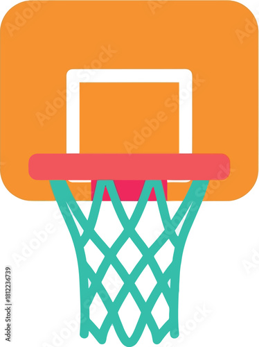 Bright orange basketball hoop with teal net
