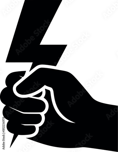 Hand holding lightning bolt symbol