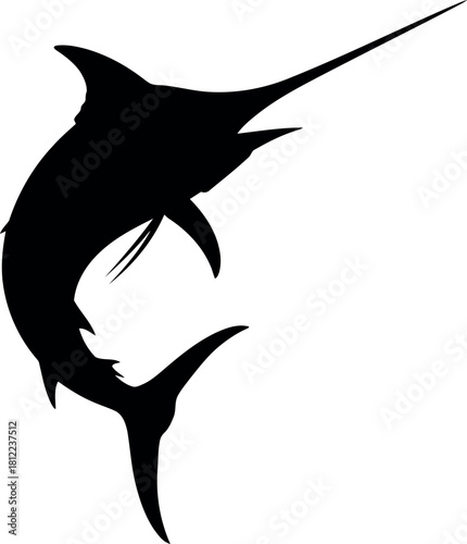 Black marlin silhouette jumping