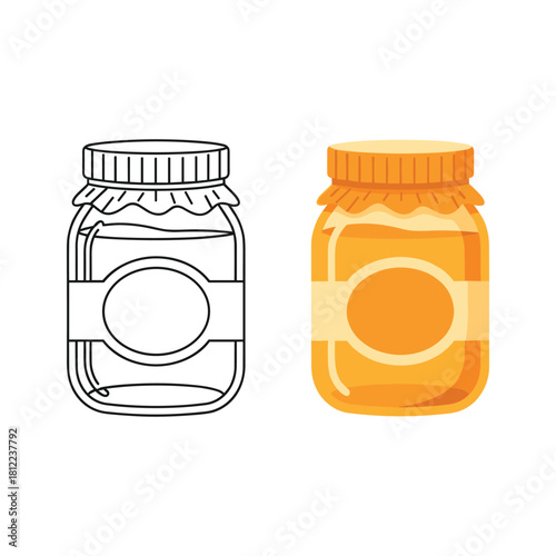 Honey jar line art and color illustration vector design