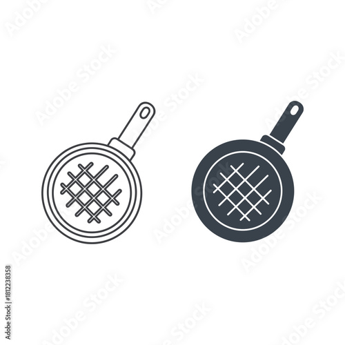Waffle iron cooking pan outline and glyph vector icon for web