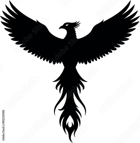 Black phoenix silhouette mythical bird of rebirth