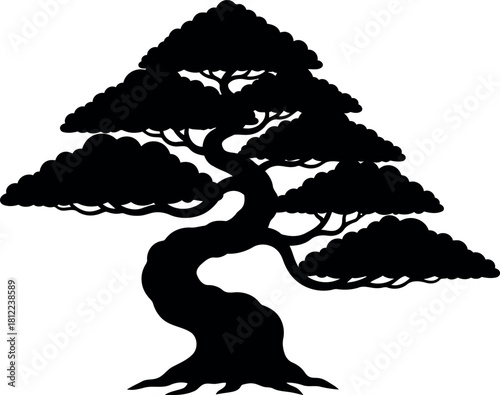 Black silhouette bonsai tree