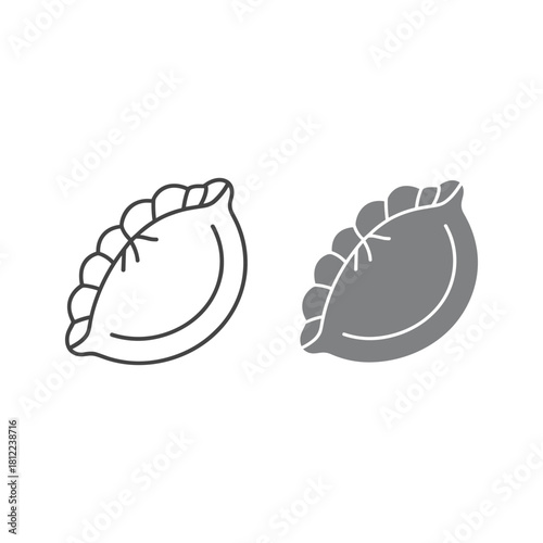 Dumpling or pierogi graphic icon set with outline and filled version