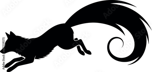 Black fox silhouette jumping with swirling tail