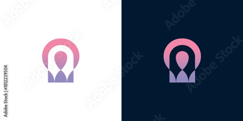 Modern Abstract Geometric Icon of a Person with a Crown or Light Bulb Symbol