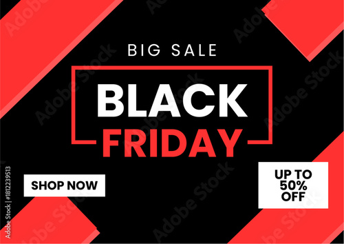 The image is a graphic template advertising a "Black Friday" event with "Discount up to 50% off.
