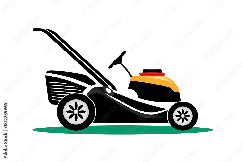 Fototapeta premium Lawn mower garden tool grass cutter outdoor equipment gardening landscaping green machine summer maintenance. modern lawn mower for efficient grass cutting ideal for home garden care