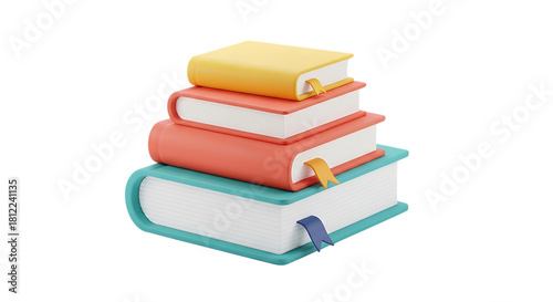 Stack of colorful books 3d render isolated on transparent background