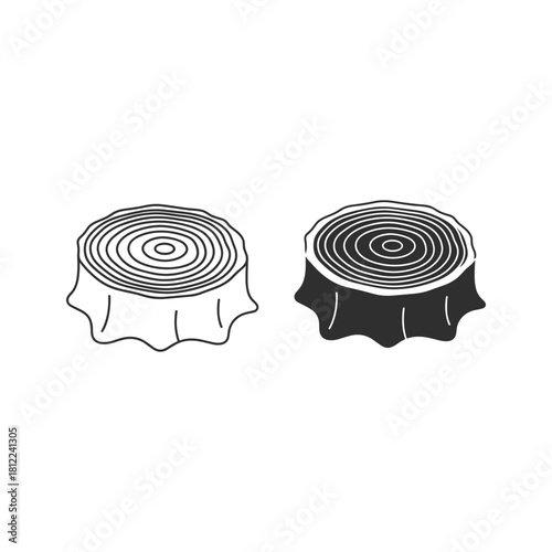Minimalist tree stumps with growth rings, nature icon vector.