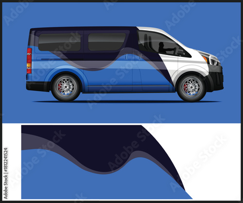 Blue and white van vector illustration for vehicle branding and design