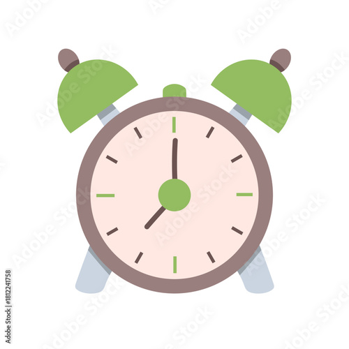 Alarm clock. Hand-drawn wake-up timer. Morning timer clock in flat style. Ringing clock.