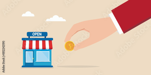 Hand placing coin into open store