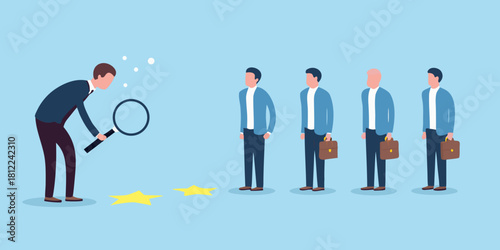 Recruiter inspecting candidates with magnifying glass and stars
