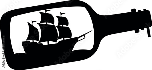 Silhouette ship in bottle