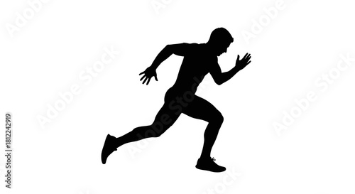 Dynamic silhouette of a male athlete in full stride running fast isolated on white background