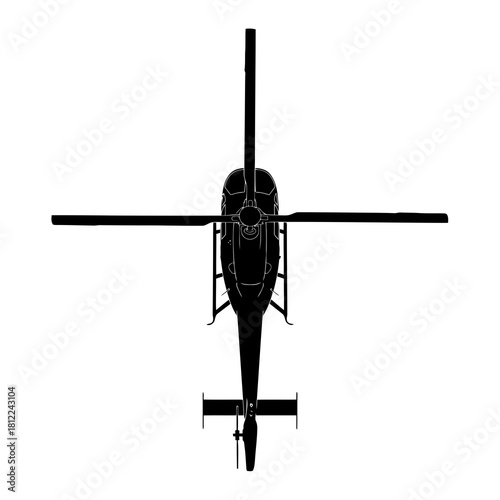 Top view silhouette of a modern helicopter isolated on white background