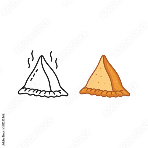 Samosa snack illustration, hot indian pastry food icon