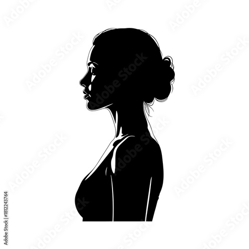 Elegant female profile silhouette with hair bun isolated on white background