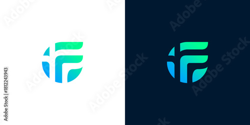 Abstract 'F' Letter Logo Design with Gradient Color Effect on White and Dark Blue Backgrounds, Modern and Professional Branding