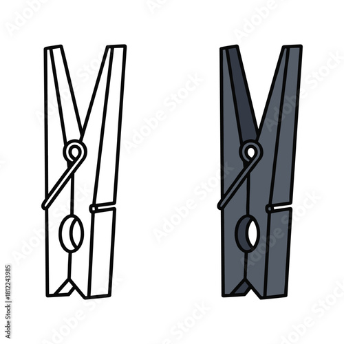 Clothespins line art and filled icon vector illustration