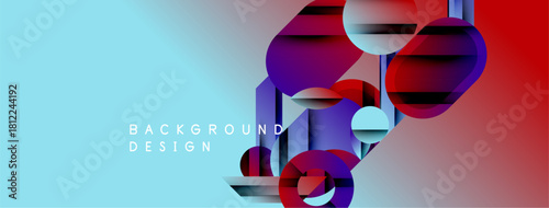 Abstract geometric shapes overlap. Blue transitions to red. Modern design elements create dynamic visual texture. Background text reads background design.