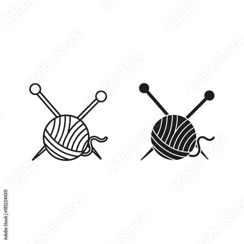 Yarn ball and knitting needles craft hobby icons vector