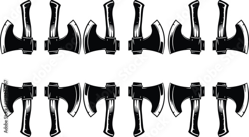 Collection of Axe Silhouettes Woodcutting Tools Hatchet Equipment Lumberjack Wilderness Camping Forestry Industry Woodworking Design Isolated White Background