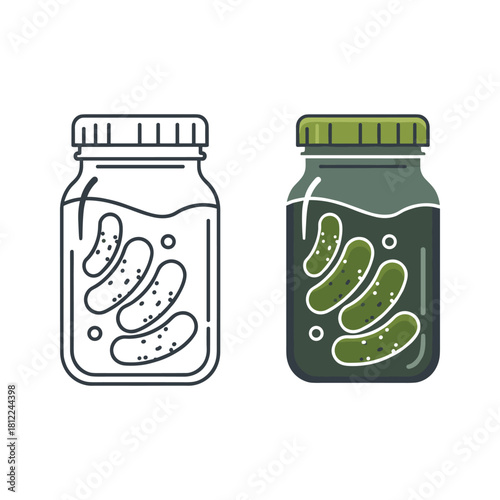 Pickle jars vector illustration: outline and filled