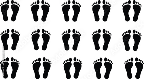 Collection of Bare Human Footprints Silhouette Vector Icons Foot Marks Paces Steps Walking Tracking Human Anatomy Hygiene Dermatology Isolated White Background