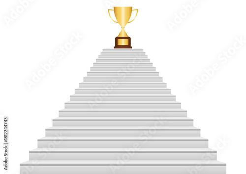 Path or Ladder to Business Success to get Trophy. Career Success or Goal Achievement Concept. Vector Illustration.