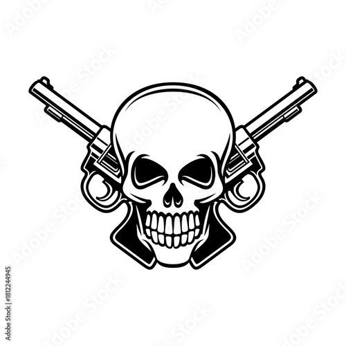 Skull head and two guns crossed