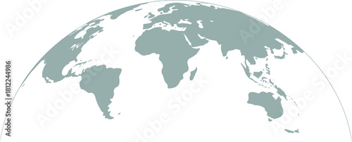 Stylized world map illustration in a globe projection, centered on Africa and Europe, representing global travel, data, commerce, international relations, communication networks, and connection