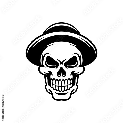 skull wearing a black cowboy hat