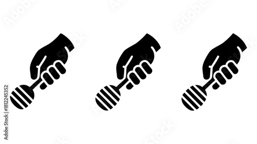 Hand holding honey dipper icon symbol. a visual representation for sweet natural food, beekeeping products, healthy snack elements, and culinary concepts.