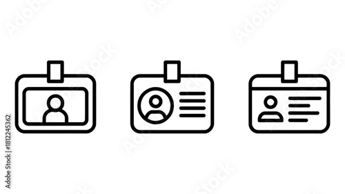 Line art icons of identification cards, perfect for representing employee badges, personal id, access control, and digital identity solutions.