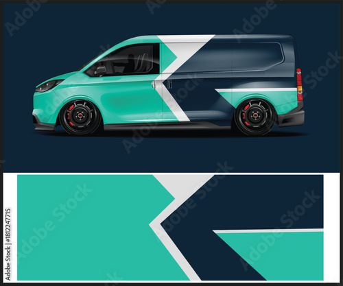 Modern van wrap design with geometric shapes for vehicle branding and advertising