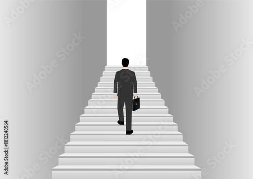 Businessman walking Upstairs. Business Opportunity and  Career Success Concept. Vector Illustration. 