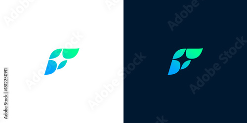 Elegant Geometric Abstract Letter F Logo Design with Leaf and Star Elements in Gradient Colors