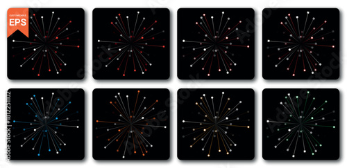 Abstract vector illustration of a complex network structure with radiating lines and nodes on a dark background, representing data connection, technology, or communication flow in a digital system
