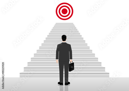 Businessman is looking at Business Target or Goal. Career Success or Goal Achievement Concept. Vector Illustration.